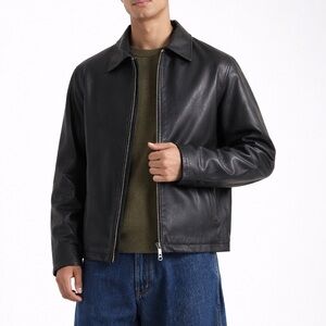 Alfani Soft Supple Genuine Leather Jacket Men’s XL Black Zip Front Classic